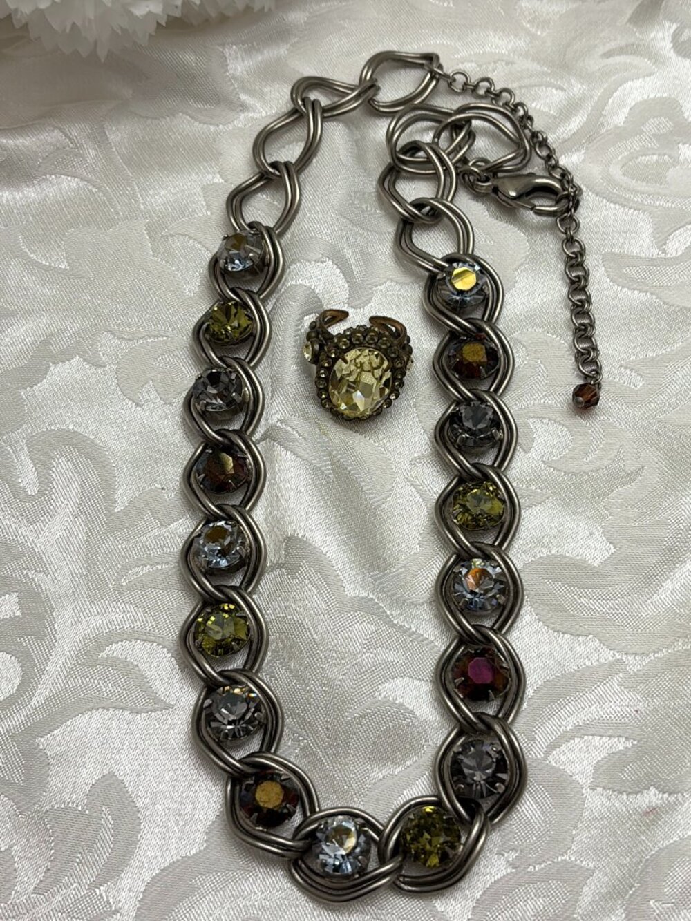 SORRELLI MULTI-RHINESTONE NECKLACE & CITRINE RHINESTONE RING